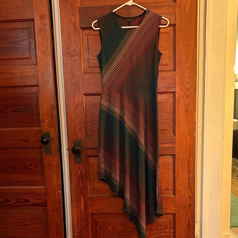 BCBGMAXAZRIA Tracie Striped Asymmetric Hem Dress size Small